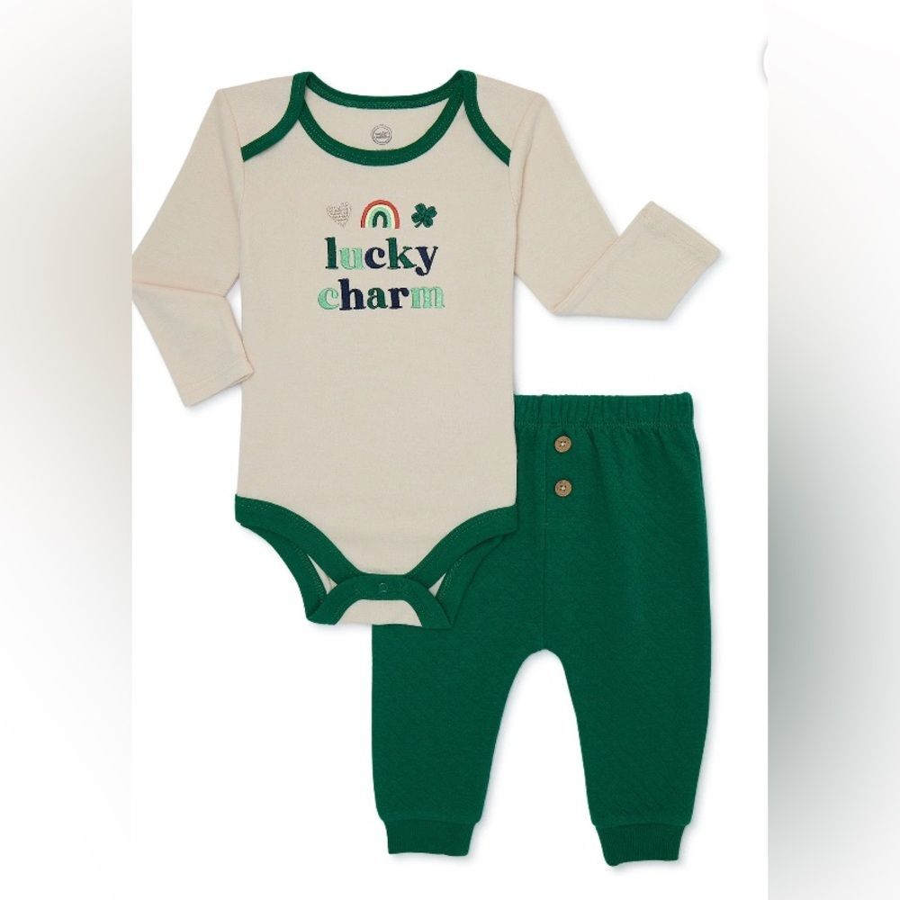 NEW Lucky Charm St Patrick Baby Outfit 2 piece Set Green Size 18m 18 months